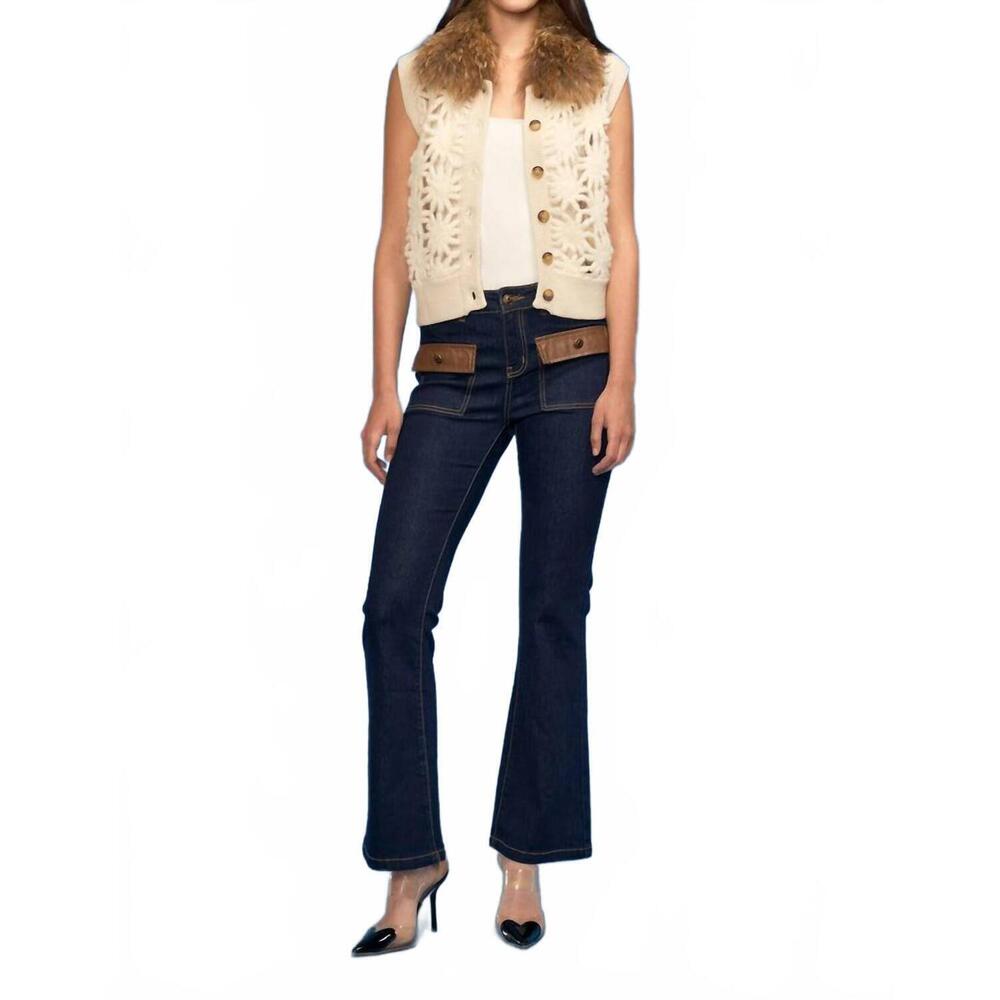 NEW OOLALA crochet knit fur vest in beige